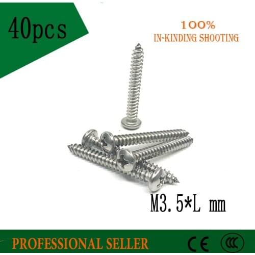 40pcs M3.5*30/35/40/45/50 mm GB845 phillips stainless steel 304 pan head head Self Tapping Screws