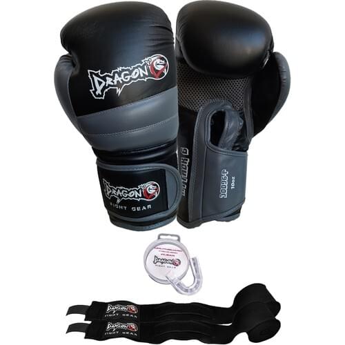 Dragon Attack 6 Boxing gloves Kick Boxing Muay Thai Boxing gloves Bandage and Mouthguard 3'lü Set