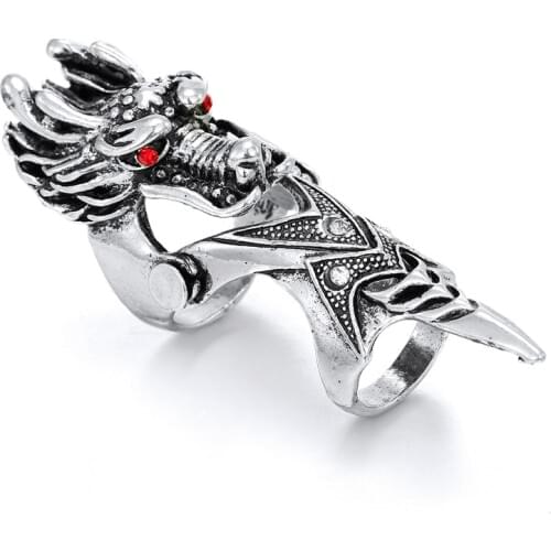 1PC Punk Zircon Skull Knuckle Armour Joint Rings For Women Men Gothic Vintage Metal Dragon Head Finger Ring Party Jewelry R127