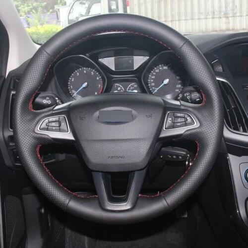 Black Artificial Leather Car Steering Wheel Cover Soft Breathable Wear Resisting Safe Non-Slip for Ford Focus 3 2015