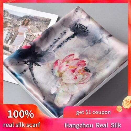 Ink Hangzhou Silk Scarves Women 2021 100% Real Silk Scarf Wraps Gifts for Mom Printed Echarpe Natural Silk Foulard Femme Shawls