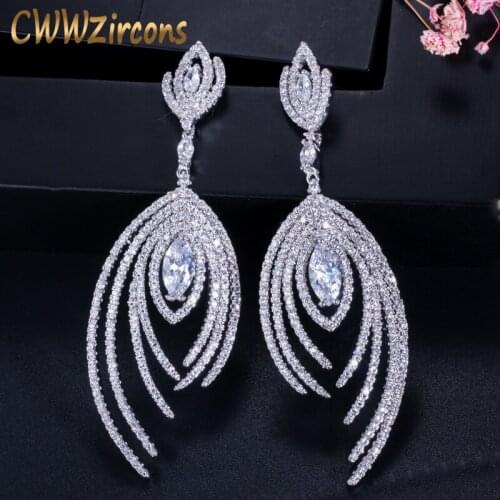 CWWZircons Dangle Drop Micro Pave Stunning Cubuc Zirconia Long Luxury Women Earring for Wedding Evening Party Jewelry CZ117