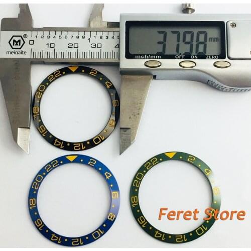 Watch parts 38mm Full blue green black ceramics bezel with golden mark Insert for 40mm automatic Watches