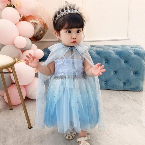 Baby Girls Kids Frozen Costume Dress Snow Princess Queen Dress Up Birthday Party Gown Cosplay Tulle Dress