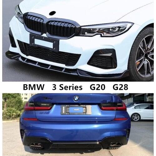 For BMW 3 Series G20 G28 2019 2020 2021 2022 Front & Rear Lip Spoilers High Quality PP Bright Black Bumper Diffuser