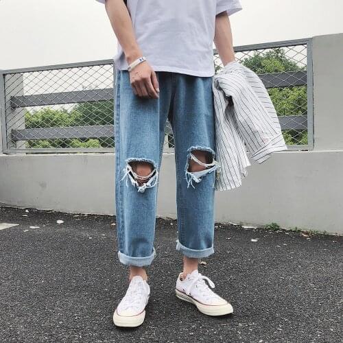 New Summer Jeans Men Streetwear Ripped Hole Jeans Fashion Homme Hip Hop Broken Male Biker Skateboard Trouser Pants