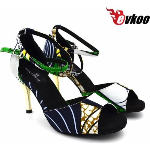 Evkoodance Size US 4-12 Green Flower Color 8.5cm High Metal Heel Comfortable Satin Salsa Latin Dance Shoes Women Evkoo-454