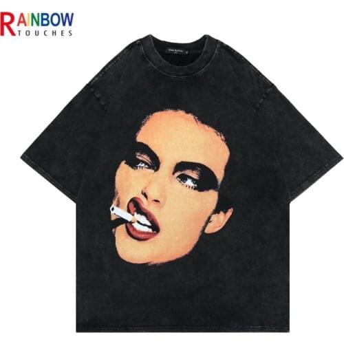 Rainbowtouches Summer Men Lazy Style Street Top Graffiti Print Wash Loose Short Sleeve T-shirt