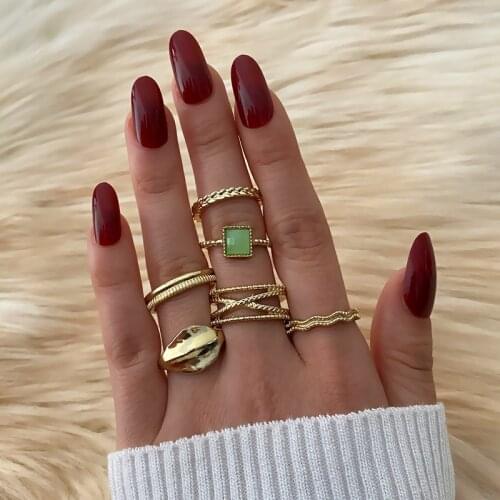IFKM Fashion Gold Cross Wide Rings Set For Women Trendy Gothic Green Stone Rings 2021 NEW Finger Ring Female Jewelry