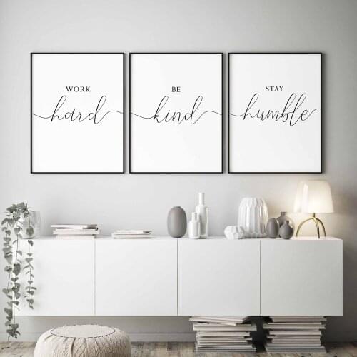 Cuadros Work Hard Quotes Wall Art Canvas Painting Minimalism Letter Black And White Wall Posters Prints For Office Home Decor