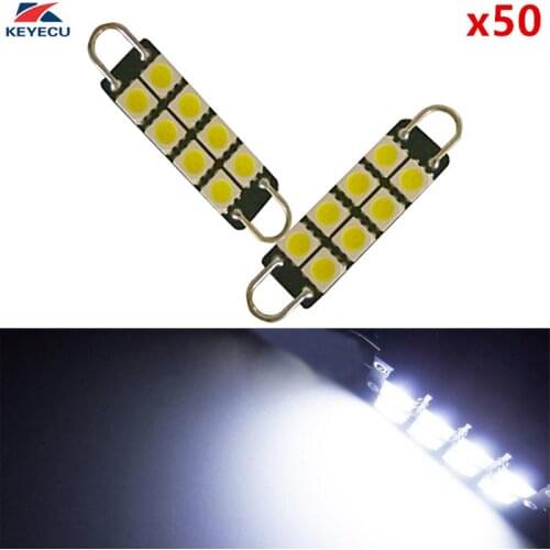 KEYECU 50Pieces 12V White 6000K 44MM 8SMD 5050 Festoon Dome Map Interior LED Light Bulbs Lamp For 578 211-2 212-2