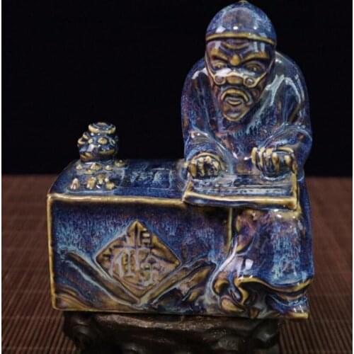 China blue glaze ceramic Rich man crafts statue