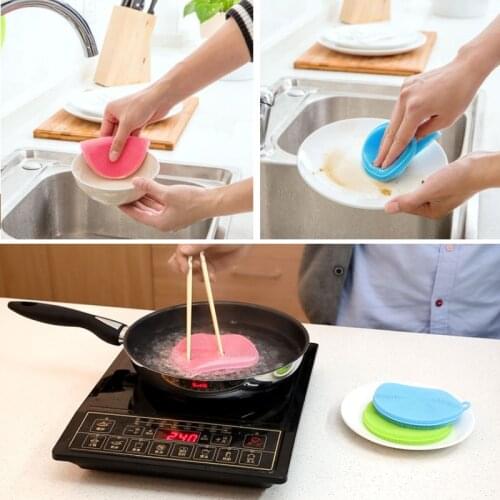 Round Silicone Brush Scouring Pad Multi-function Soft Dish Kitchen Bow Washing Scrubber Fruits Vegetable Cleaning Brush