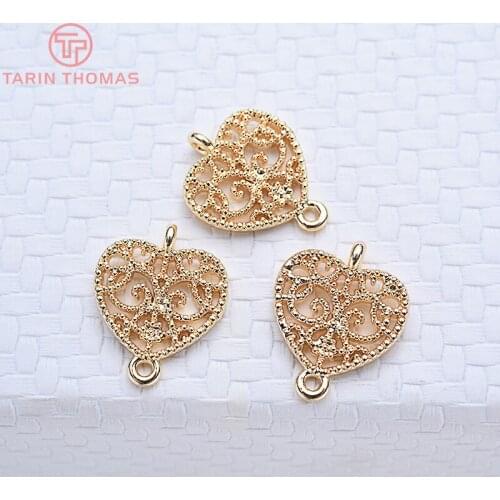 10PCS 9x10MM 24K Gold Color Plated Brass Hearts Charms Pendants High Quality Diy Jewelry Accessories