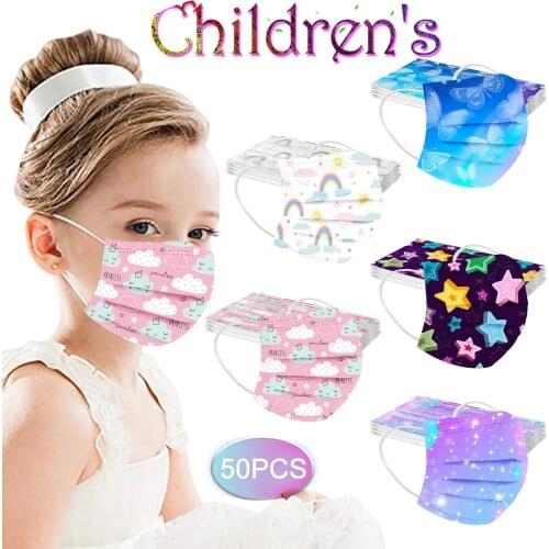 50pc Multicolor Disposable Masks For Kids Child 3layer Anti-dust Mouth Mask For Girls Children Baby Masks Decoration