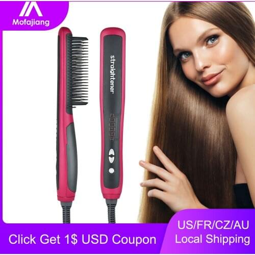 Multifunctional Ceramic Heating Hair Straightener Comb Smooth Beard Brush Dry and Wet Double Use Quick Styling Tools for Curly