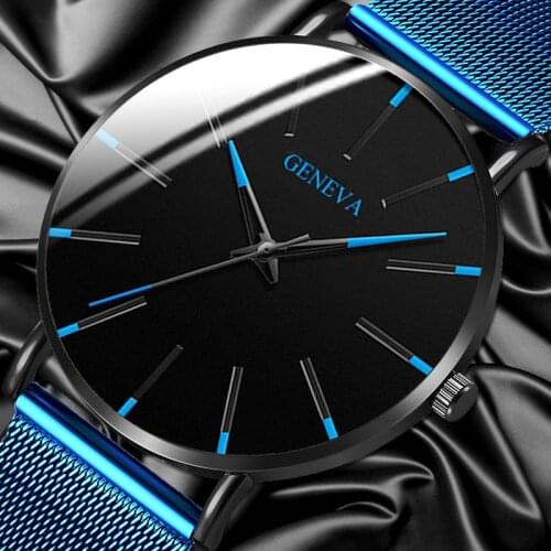 Reloj Hombre 2020 Luxury Men Sport Watch Ultra Thin Mesh Steel Belt Blue Needle Calendar Watches for Mens Quartz Wristwatches
