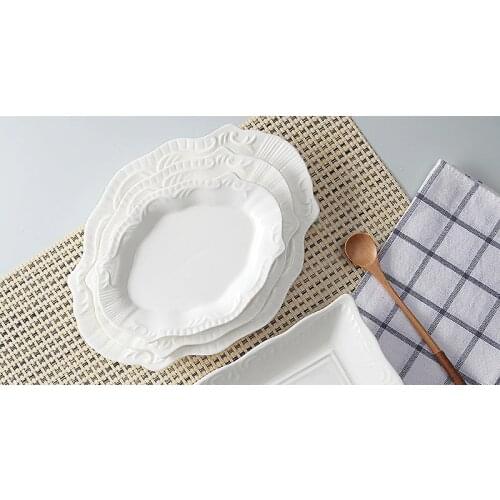 3pcs set, 8+9+11inch, white embossed porcelain oval cute dessert plate, service decorative ceramic dish, fish dish vintage, bake