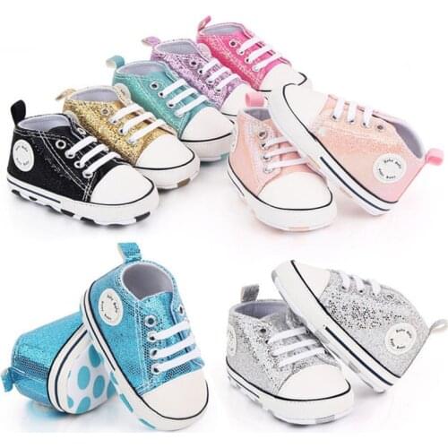 New Baby Shoes Sneaker Fashion Bling Newborn First Walkers Antislip Boys Girls Casual Shoes New Canvas Sport Shoes