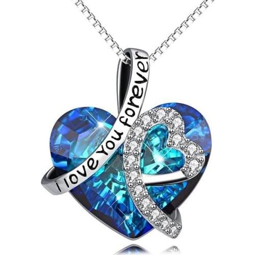 New Fashion Crystal Heart Of Ocean Pendant Necklace The Gift For Girl Friend Love Forever Fashion Jewelry Chain Necklace