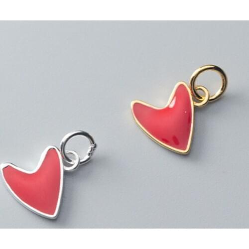 925 Sterling Silver Dripping Glue Craft Heart Charms 11mm Lovely Hadnmade Silver Pendants DIY Fine Jewelry Making Accessories