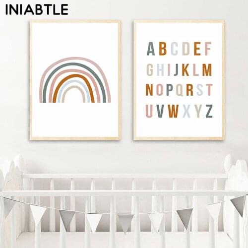 Rainbow ABC Alphabet Poster Quotes Print Nursery Wall Art Canvas Painting Child Bedroom Pictures Kids Gift Baby Room Home Decor