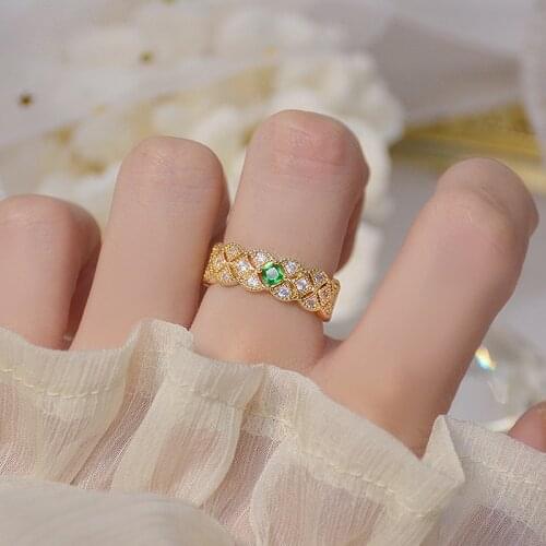 Luxury Delicate Emerald Diamond Open Design Ring Iced Out Exquisite Micro Inlay Zircon Pearl Ring Adjustable Jewelry Pendant