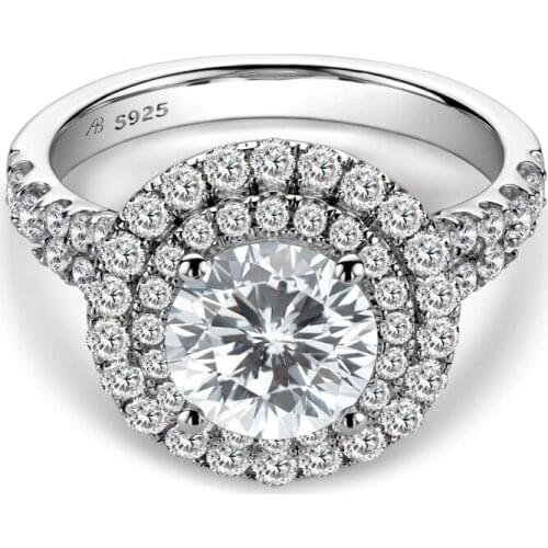 Luxury 100% 925 Sterling Silver Created Round Wedding Rings For Women Pass Diamond Test Exquisite Party Fine Jewelry Gift