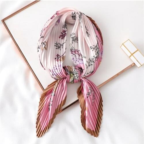 Silk Crinkle Neck Scarf Women Hair Band Floral Print Neckerchief Tie Foulard Lady Head Scarves Shawls and Wraps Bandana