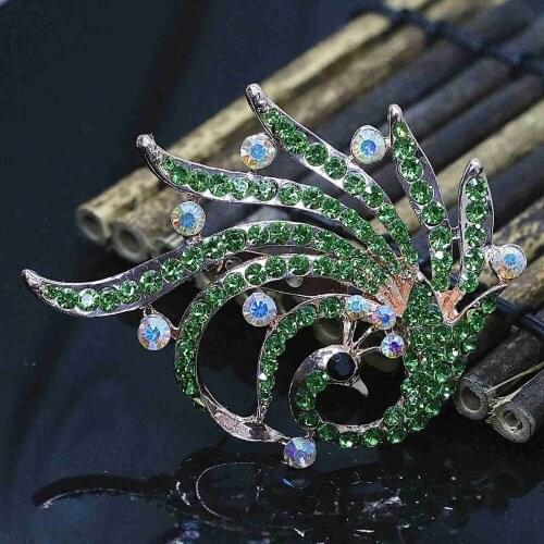 Special factory outlet rose gold-color brooches multicolor peacock animal design women glass crystal charming pins jewelry Y-1