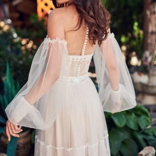 Wedding Boleros Bridal Sleeves Tulle Puff Sleeves White Horn Sleeve Perspective Detachable Bridal Bicep Long Sleeves for Bridal