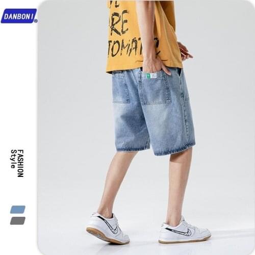 Light-colored Denim Shorts Mens Fashion Loose Straight Net Red Five-point Pants Lace-up Mens Denim Shorts -40