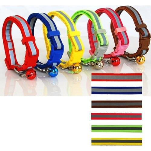 108 Pieces/lot) 2 Sizes Wholesale Mixed Colors Reflective Nylon Small Dog Cat Collar With Bells Pet Products Shop