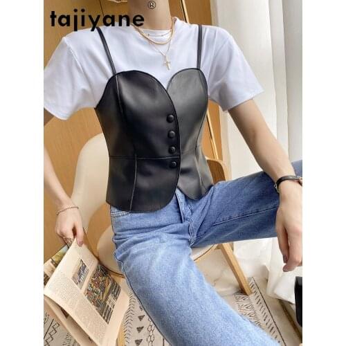 Tank Women Top Real Sheepskin Sleeveless Jackets for Womens Genuine Leather Vests Woman Cloth Chaleco Mujer TN2886