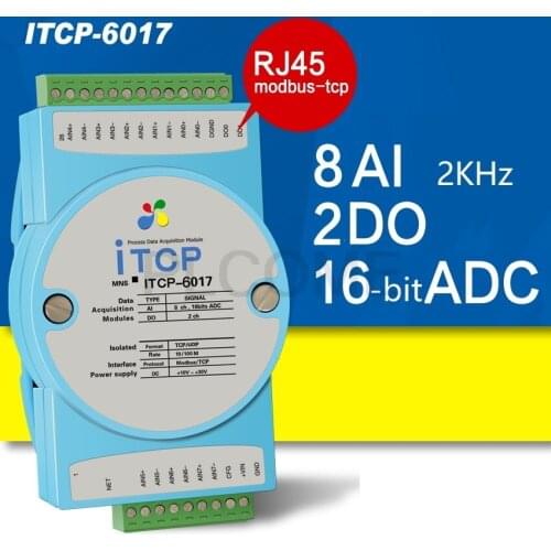 Modbus TCP DAQ 8AI 2DO 16-Bit ADC Data Acquisition High-speed 2KHz 8-ch Differential Analog Inputs Ethernet TCP Din Rail Adam