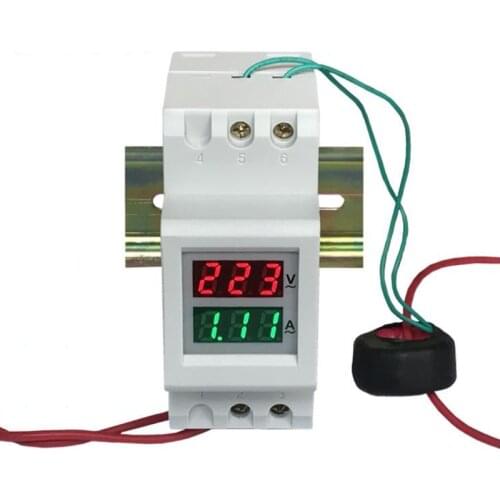 2P 36mm Din Rail Dual LED Voltage Current Meter Voltmeter Ammeter AC 80-300V/ 250-450V 0-100A