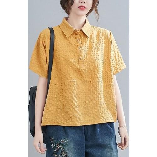 Women Summer Cotton Linen Blouses Shirts New Arrival 2021 Simple Style Turn-down Collar Solid Color Female Casual Tops S3307