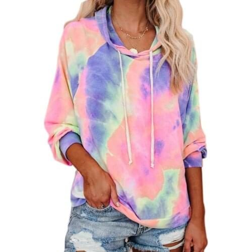 Women Colorful Thin Tie Dye Hoodies Sweatshirt Casual Fashion 2020 Autumn Oversize Ladies Pullovers Hooded Jacket Plus Size Top