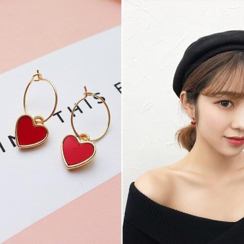 Fashion 2020 Red Heart Pendant Big Drop Earring For Women Cross Heart Gold Color Large Circle Statement Earrings Brincos Jewelry
