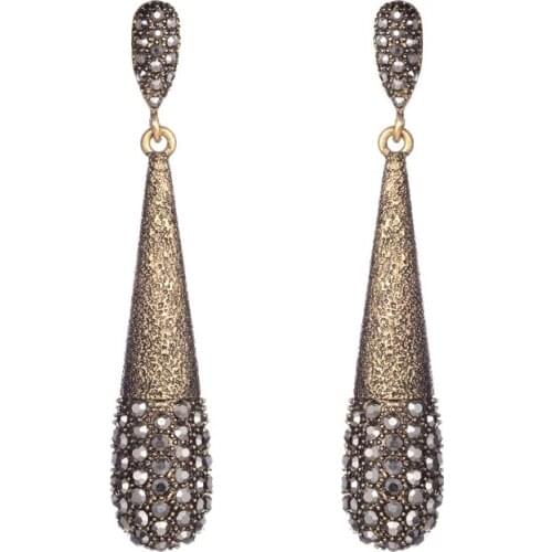 Vintage Exaggerated Metal Alloy Long Drop Earrings for Women Gold Black Rhinestone Big Dangle Earring Party Jewelry Gifts