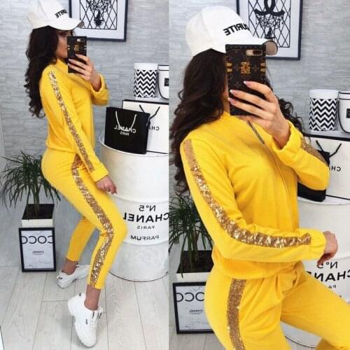 Tracksuit Two Piece Set Women 2021 spring and autumn fashion casual sequin stitching jacket trousers sports suit women