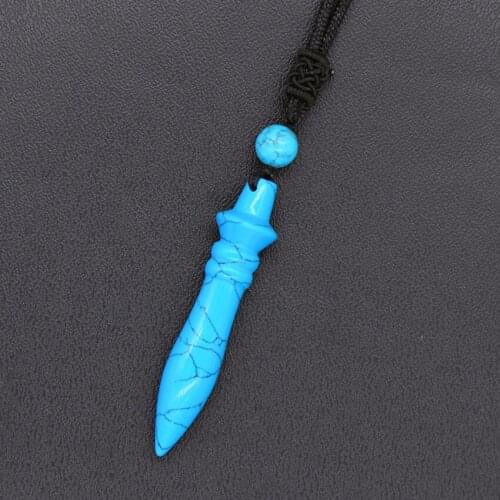 100-Unique 1 Pcs Bullet Shape with Small Bead Pendant Blue Turquoises Stone Necklace with Rope Chain