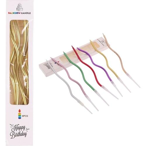 6Pcs/lot Threaded Candle Curved Cake Candle Long Curving Cake Safe Flames Kids Birthday Cake Romantic Decoration