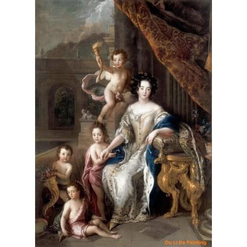 Free shipping classical court people lady and children canvas painting oil painting on canvas home wall art decoration picture
