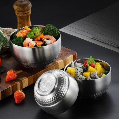 304 Stainless Steel Double Layer Bowl Tableware Dinnerware Rice Noodles Ramen Salad Food Bowls Container Kitchen Utensils
