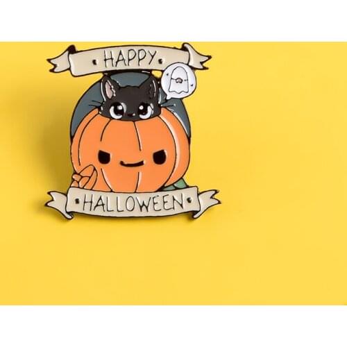 Halloween pumpkin pin Lovely Black cat Happy halloween enamel pins and brooches Jackets backpack Lapel pin badge jewelry gift