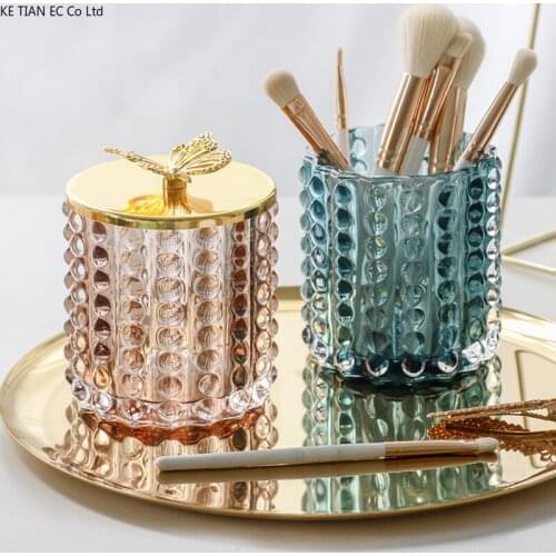 European Glass Storage Tank Luxury Bead Point Cotton Sign Jewelry Box Home Desktop Cosmetics Storage Cartridge Home Decoration