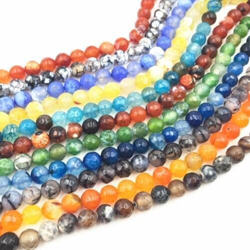 Natural Stone Agates Onyx Dragon Vein Loose Beads for Jewelry Making Faceted Round 6 8 10 12mm Popcorn Carnelian Finding 15" A57
