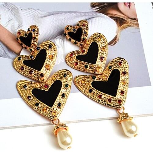 Imitation Pearl Earring For Women Gold Color Love Heart Beaded Drop Earrings Trendy Jewelry Statement Earrings Gifts