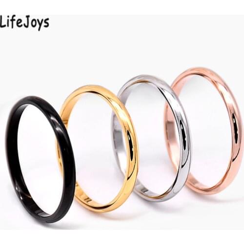 2mm Stainless Steel Thin Ring Rose Gold Black For Women Men Minimalist Ring Jewelry Party Simple Fashion Gift Size 3 To 10